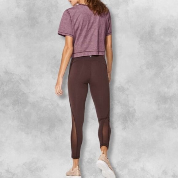 Lululemon Run The Day Cropped T-Shirt Short Sleeve Heathered Dark Adobe W US S - Picture 2 of 7